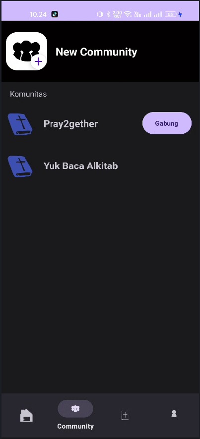 Tampilan Komunitas di aplikasi TeenToon